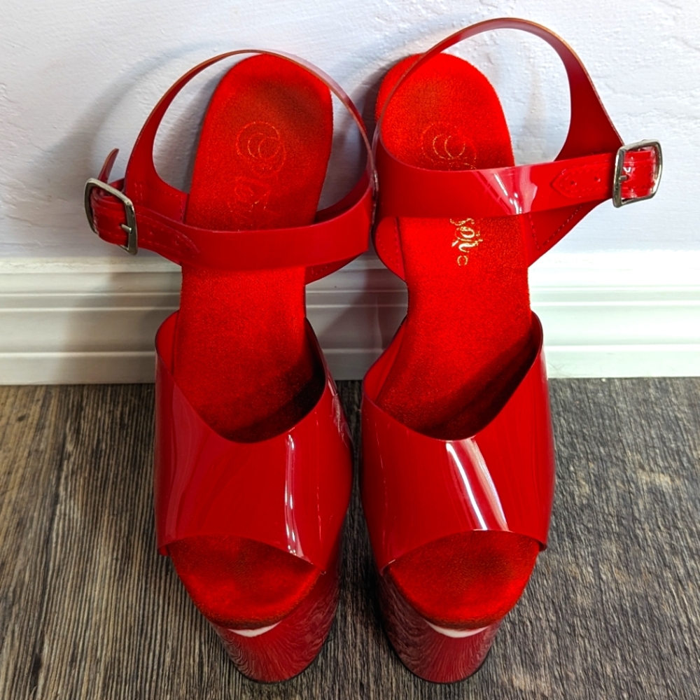 *USED* Flamingo 808 808N Red (Jelly-like) TPU Material, 8" Heel, 4" Platform